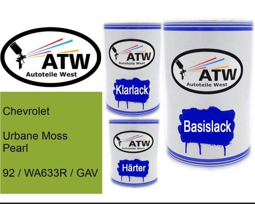 Chevrolet, Urbane Moss Pearl, 92 / WA633R / GAV: 500ml Lackdose + 500ml Klarlack + 250ml Härter - Set, von ATW Autoteile West.